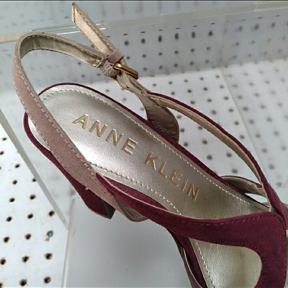 Anne Klein Women Burgundy Sandals Suede Straps Block Chunky Platform Heel Pump - Picture 5 of 12